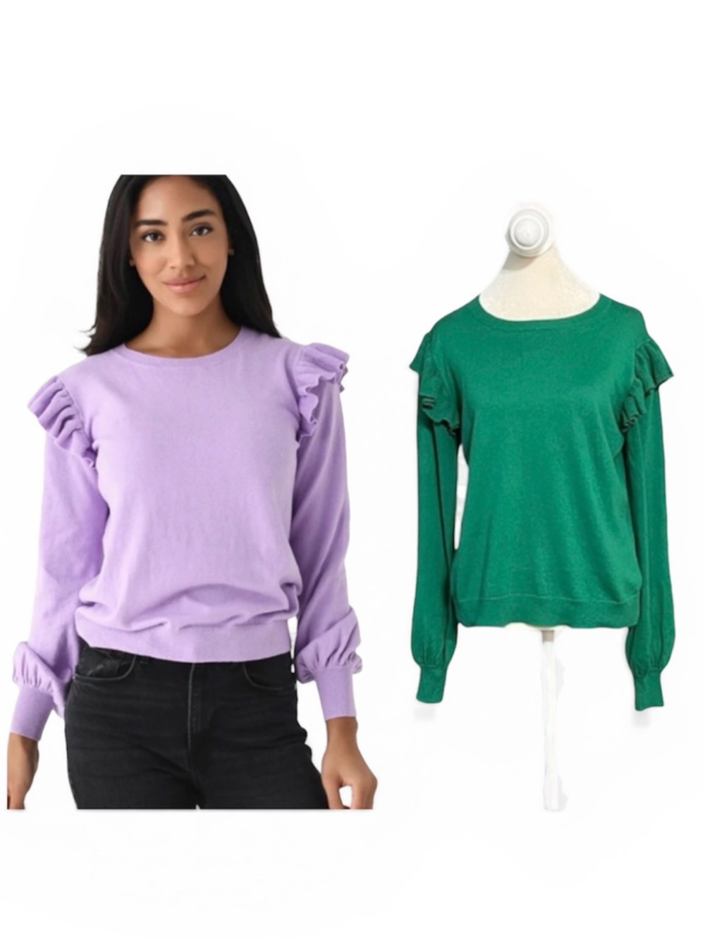 J Society Women's Ruffle Sleeve Sweater in Green Size Small